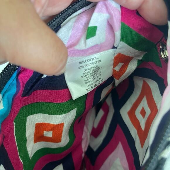 America & Beyond Zip Top Fabric Patterned Clutch Black and Tan - Picture 6 of 7